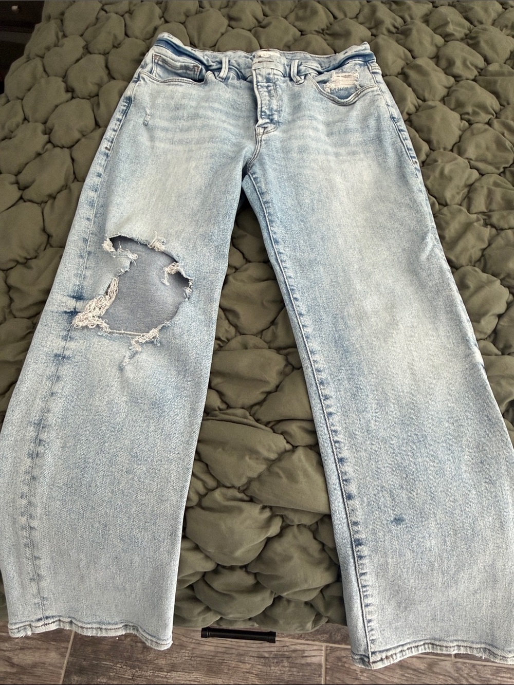 Good American Light Blue Distressed Wide-Leg Jeans